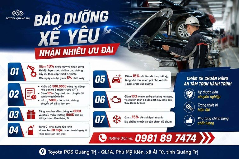 ĐẾN TOYOTA QUẢNG TRỊ BẢO DƯỠNG XẾ YÊU - NHẬN NHIỀU ƯU ĐÃI